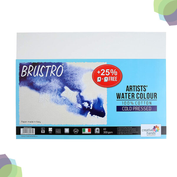 BRUSTRO Watercolour Paper 300 GSM A3 100% cotton 100 Cotton Artists Watercolour Paper 300 GSM Cold Pressed A3