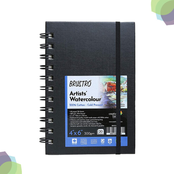 BRUSTRO Watercolour Wiro Journal Pads 300 GSM Artist 100 Cotton Watercolour