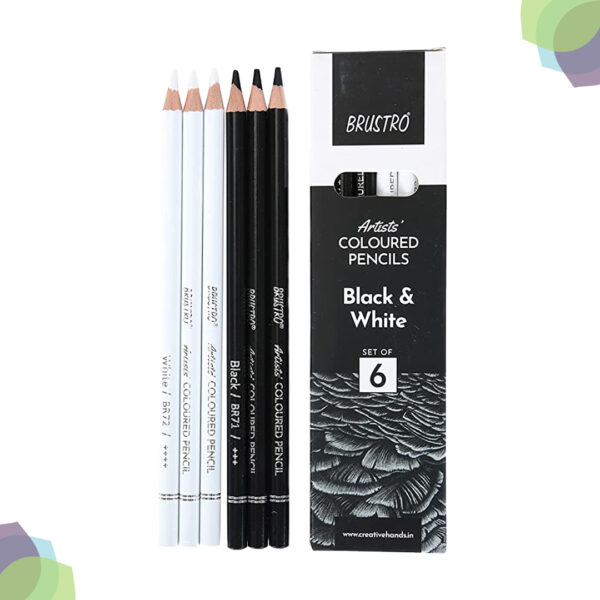 BRUSTRO Artists' Coloured Pencil Black & White Set of 6 Artists B W Coloured Pencils Set of 3