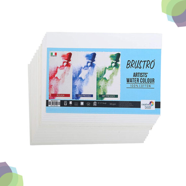 BRUSTRO Watercolour Paper 300 GSM 10 CM x 14 CM 100% cotton Artists Watercolour Paper 100 Assorted 300GSM