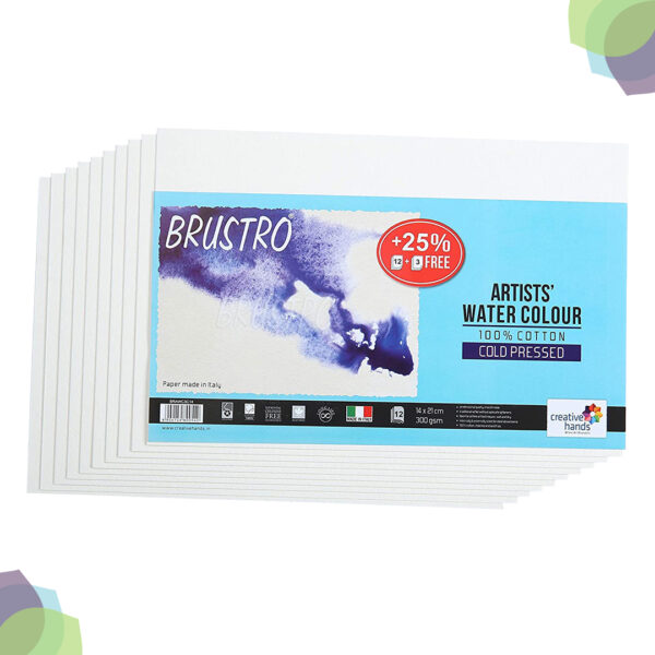 BRUSTRO Watercolour Paper 300 GSM 10" x 14" 100% cotton Artists Watercolour Paper 100 Cotton CP 300 Gsm