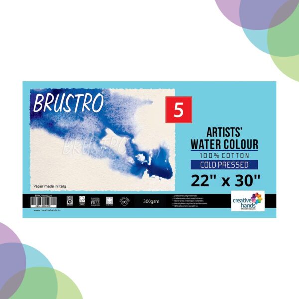 BRUSTRO Watercolour Paper 300 GSM 22" x 28" 100% cotton Brustro Artists Watercolour Paper 100 Cotton Cold Pressed 300 GSM