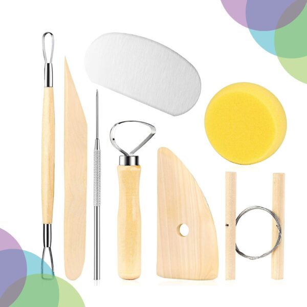 Keep Smiling Pottery Tools Kit 8pcs 8 Pieces Wooden Pottery Sculpting1