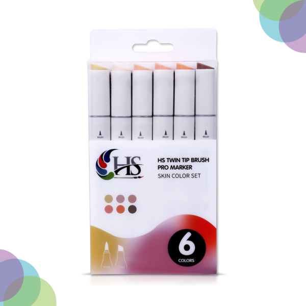 HS Twin Tip Brush Pro Markers Set Of 6 Skin Colour HS 6pc Skin Set
