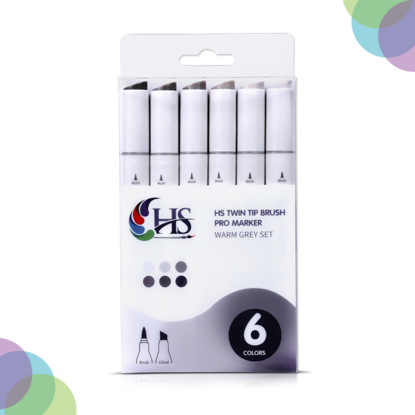 HS Twin Tip Brush Pro Markers Set Of 6 Warm Grey Hs 6pc Warm Grey