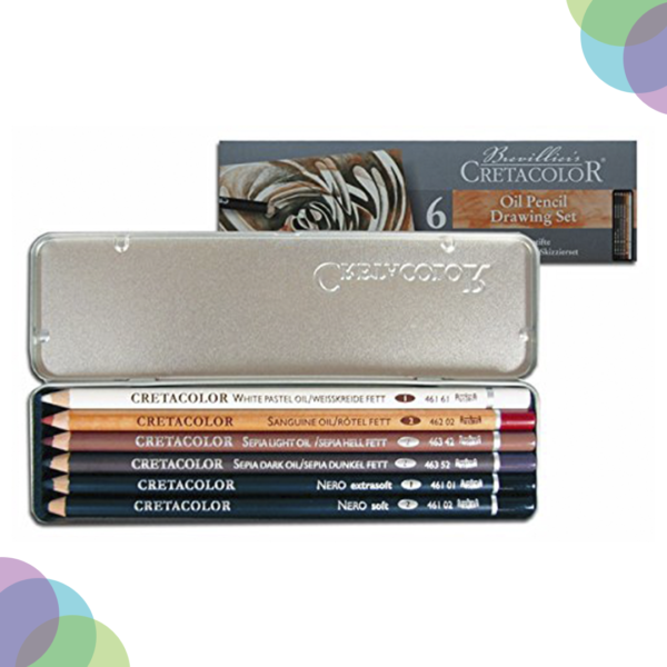 CRETACOLOR Oil Pencil Drawing Set of 6 - Tin Box CRETACOLOR Oil Pencil Drawing Set