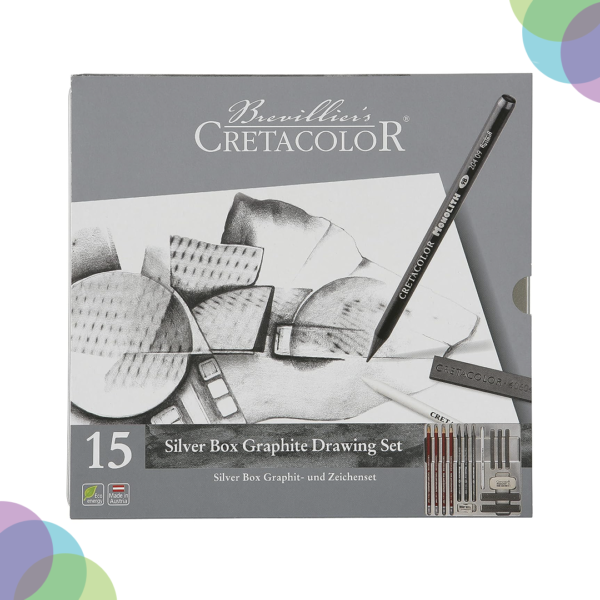 CRETACOLOR Silver Box Graphite Drawing Set of 15 - Tin Box CRETACOLOR Silver Box Graphite Drawing Set of 15