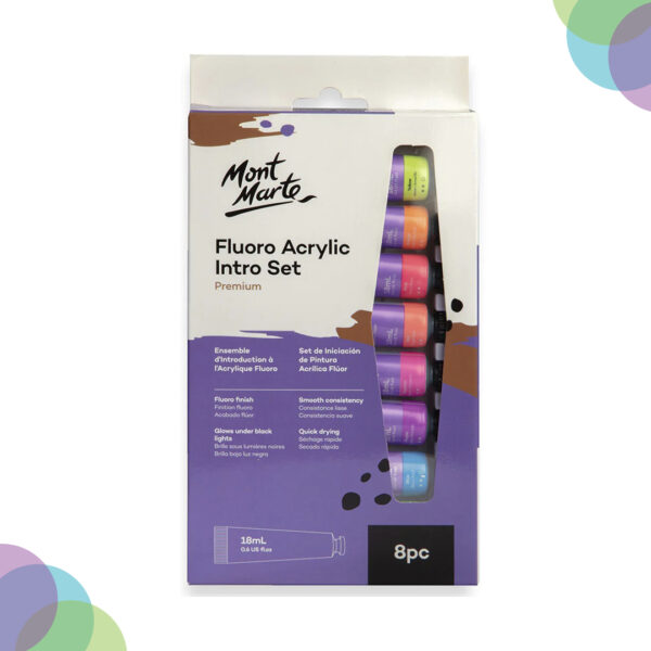 Mont Marte Fluro Acrylic Intro Set 8 x 18ml Mont Marte Fluro Acrylic Intro Set 8 x 18ml