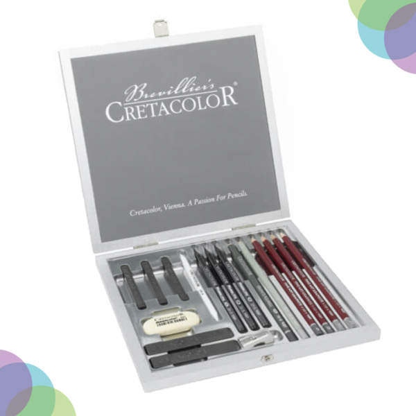 CRETACOLOR Silver Box Graphite Drawing Set of 15 - Wooden Box CRETACOLOR Silver Box Graphite Drawing Set of 15 Wooden
