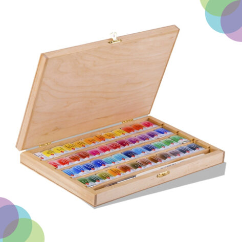 Cart White Nights Artist Watercolour Set Of 48 Full Pans In A Wooden Case Brush