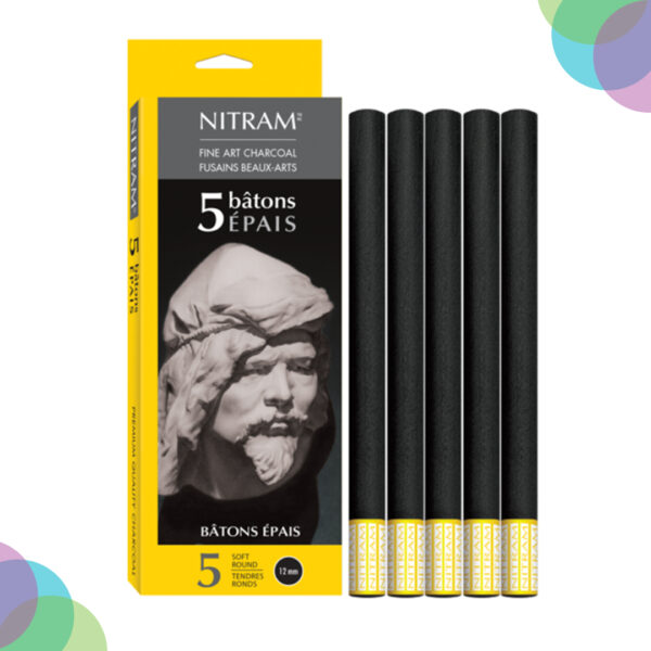 Nitram Maxi Baton de Saule Extra Soft Charcoal Round 12mm X 5pc Nitram Maxi Baton de Saule Extra Soft Charcoal Round 12mm X 5pc