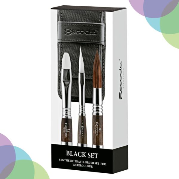 Escoda Synthetic Watercolour Travel Brush Set of 3 Black 1272