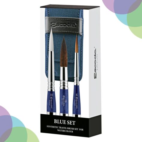 Art & Craft Material Suppliers Escoda Synthetic Watercolour Travel Brush Set of 3 Blue 1271