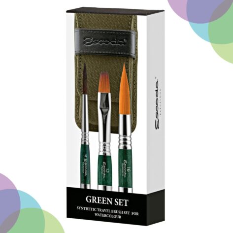 Art & Craft Material Suppliers Escoda Synthetic Watercolour Travel Brush Set of 3 Green 1273