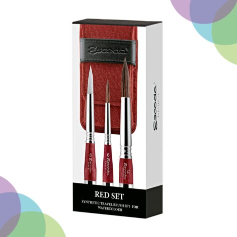 Art & Craft Material Suppliers Escoda Synthetic Watercolour Travel Brush Set of 3 Red 1270