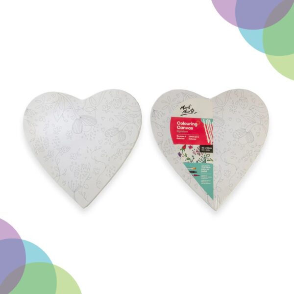 Mont Marte Colouring Canvas Heart Shaped 30cm  2pc assorted