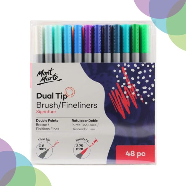 Mont Marte Dual Tip Brush & Fineliners 48pc Tri Grip