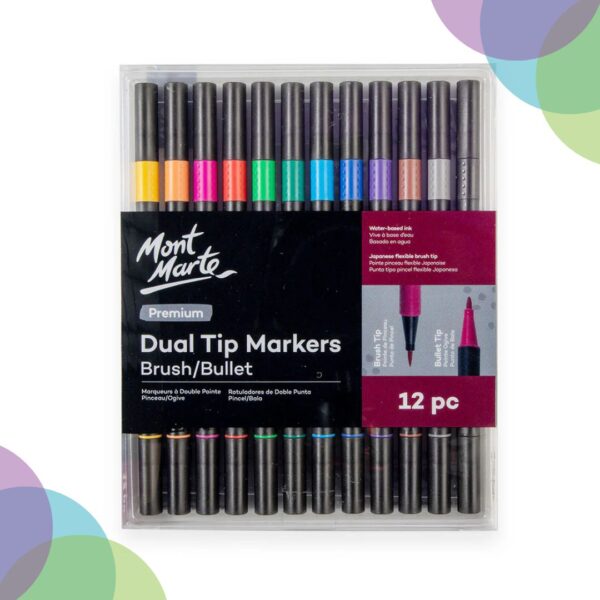 Mont Marte Dual Tip Markers Brush & Bullet 12pc