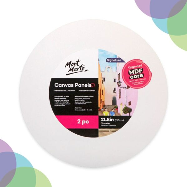 Mont Marte Round Canvas Boards Pack 2pc 30cm